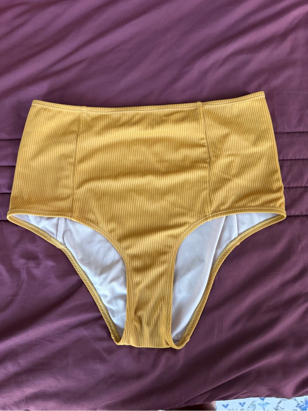 Kortni Jeane High-Waist Ribbed Bikini Bottoms in Mustard Yellow